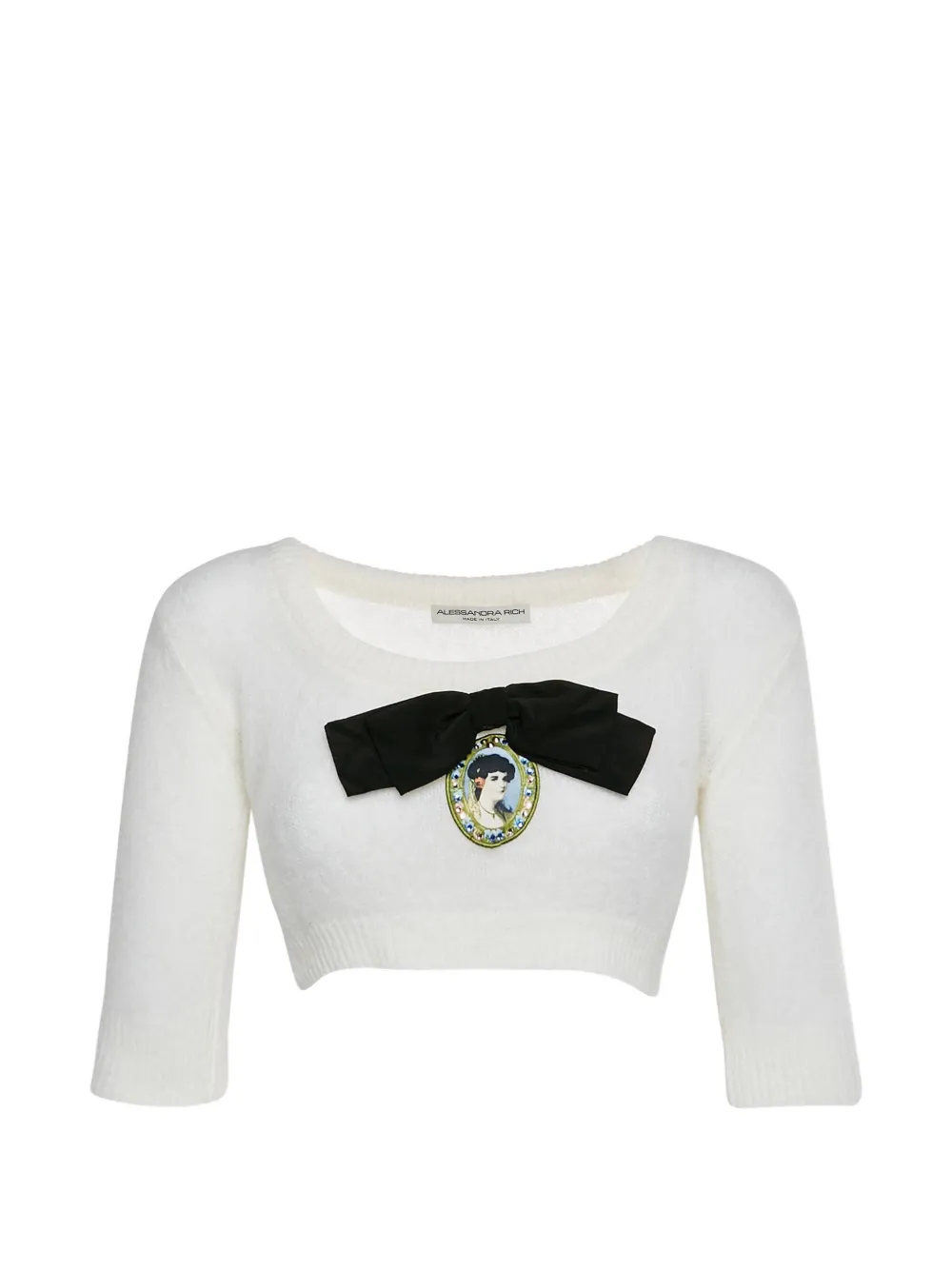 Pre-owned Alessandra Rich Bow-embelished Cameo-appliqué Cropped Top In White