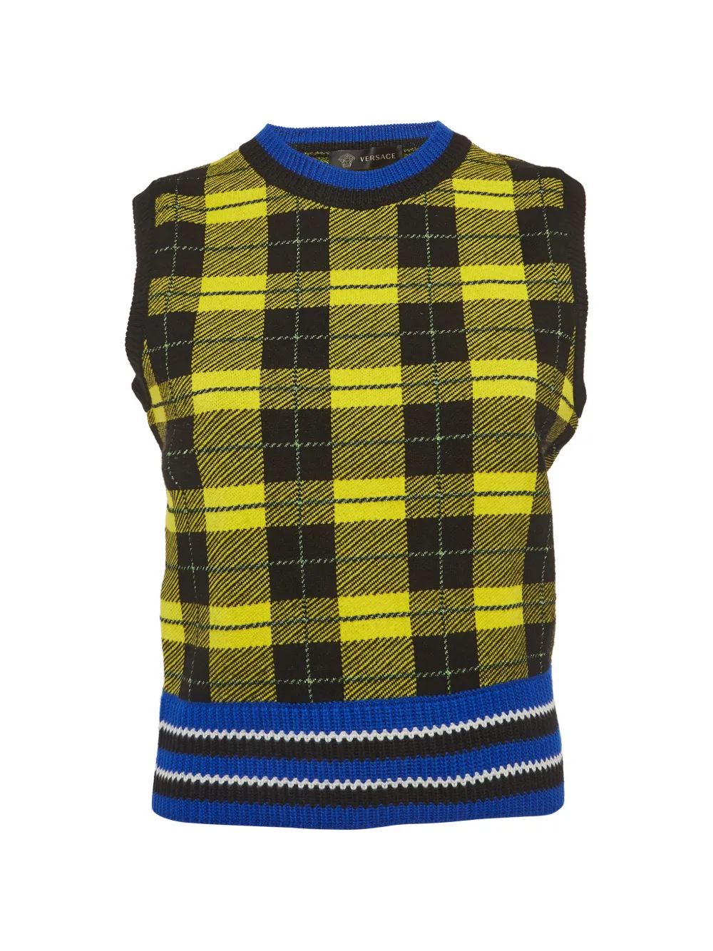 Versace Pre-Owned plaid-pattern knit wool vest - Giallo