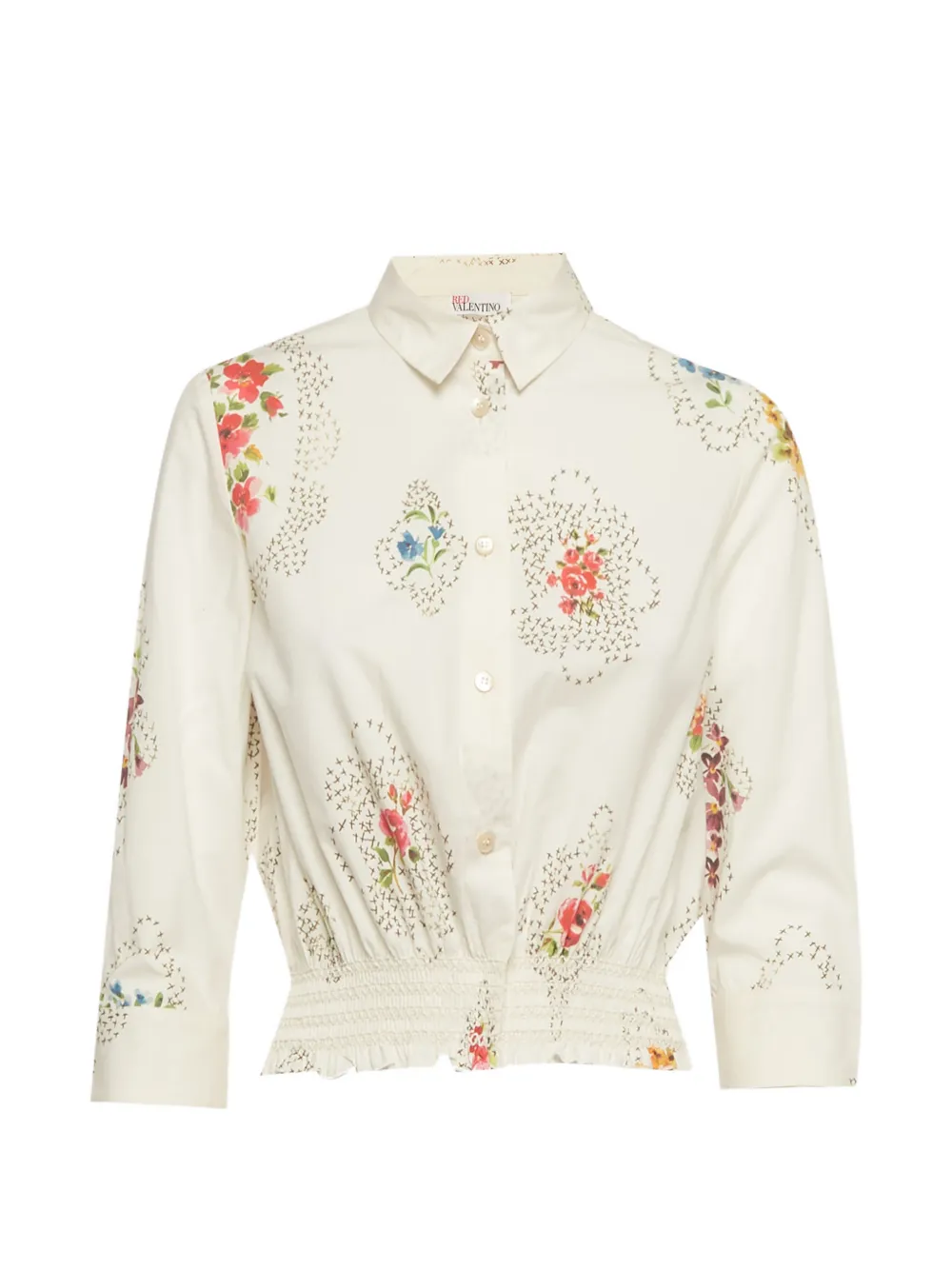 Red Valentino Vintage floral-print smocked shirt - Weiß