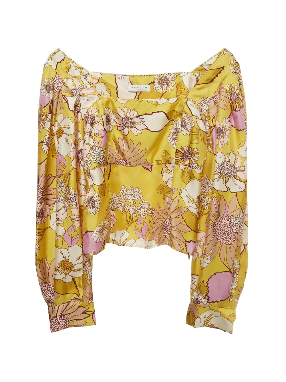 SANDRO floral-print square-neck blouse - Giallo