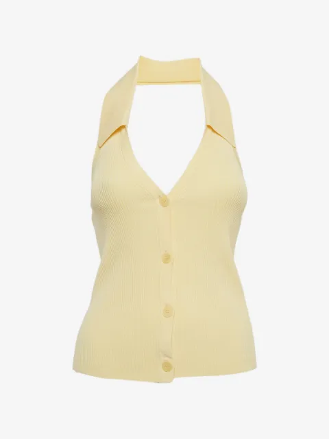SANDRO ribbed-knit halter-neck blouse