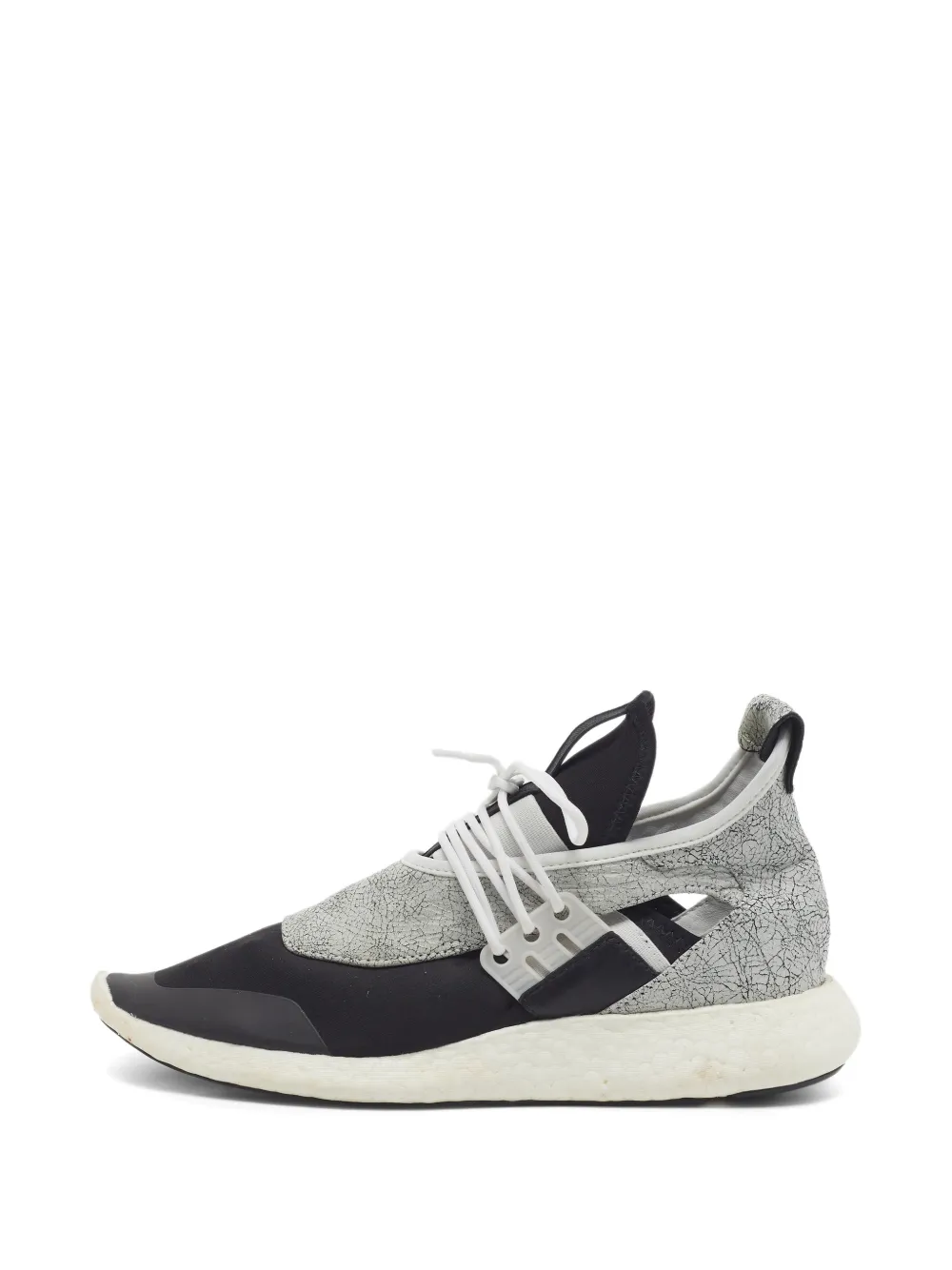 Y-3 Elle Run lace-up cracked-leather sneakers - Schwarz