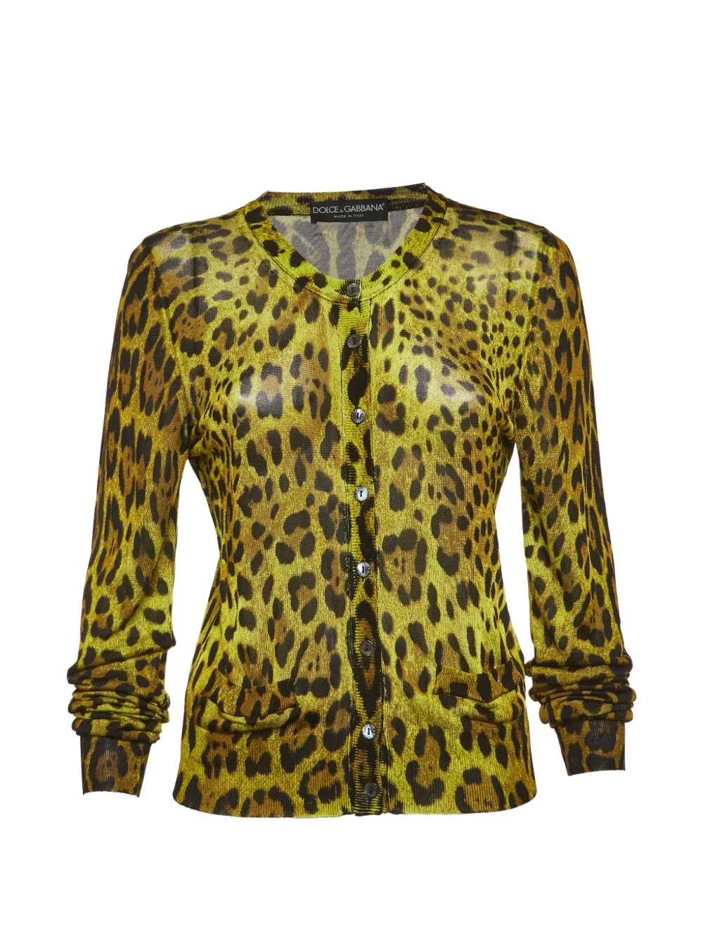 Pre-owned Dolce & Gabbana Leopard-print Cardigan In Yellow