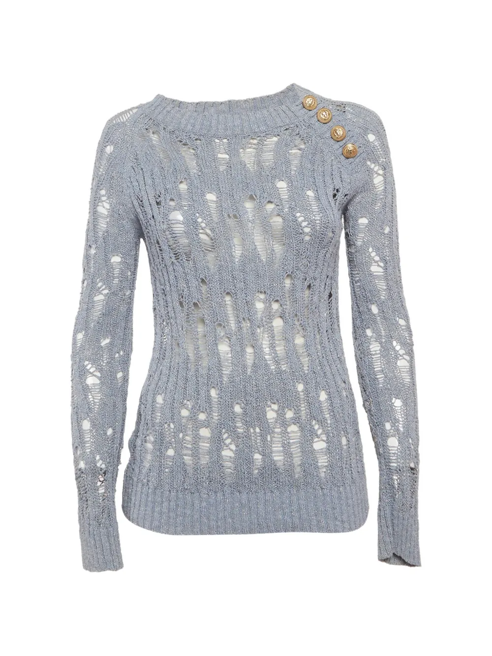 Balmain Pre-Owned button-detail open-knit sweater - Blau