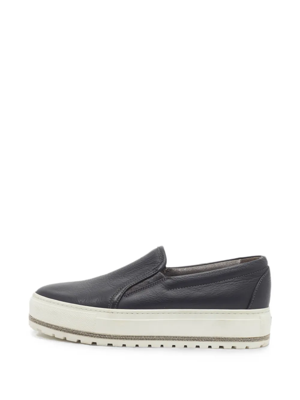 Pre-owned Brunello Cucinelli Slip-on Leather Sneakers In Gray