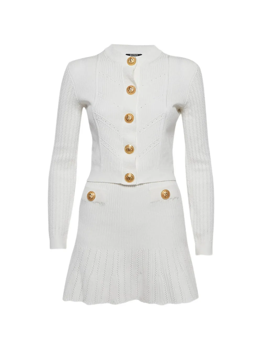 Balmain Pre-Owned Rib knit button mini skirt set - Bianco