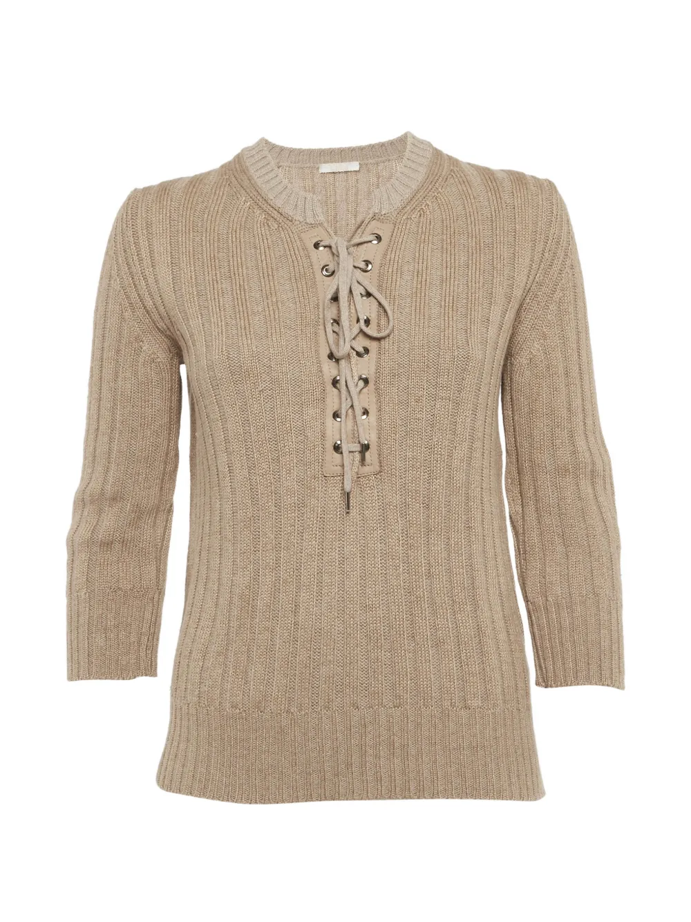 Pre-owned Chloé Lace-up Ribbed Long Sleeve Sweater In Neutral