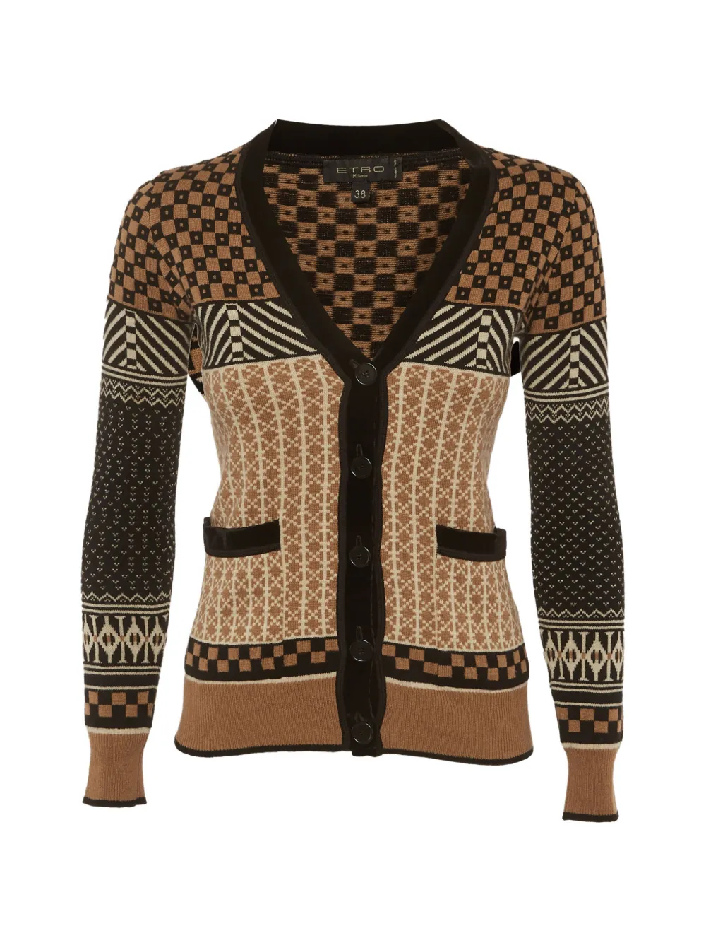 Pre-owned Etro Intarsia Button-front Cardigan In Neutral