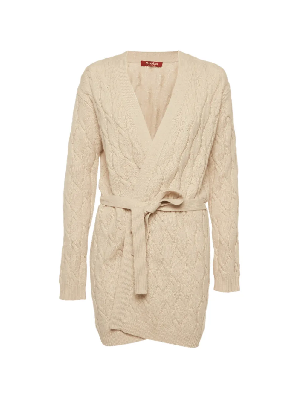 Pre-owned Max Mara Cable-knit Belted Cardigan In Neutral