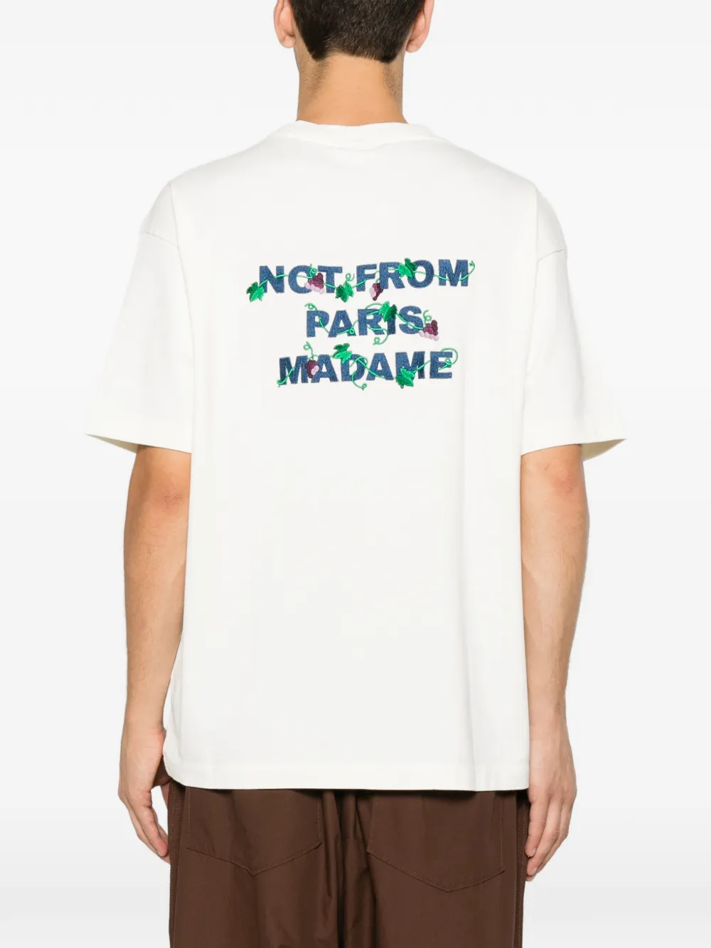 Drôle De Monsieur Vine T-shirt met geborduurde tekst Wit
