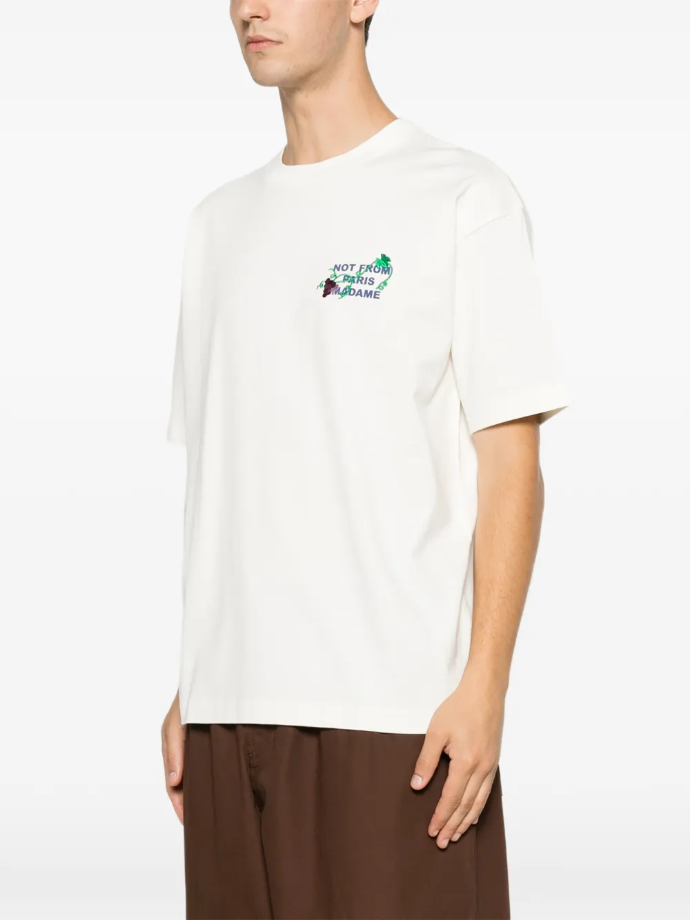 Drôle De Monsieur Vine T-shirt met geborduurde tekst Wit