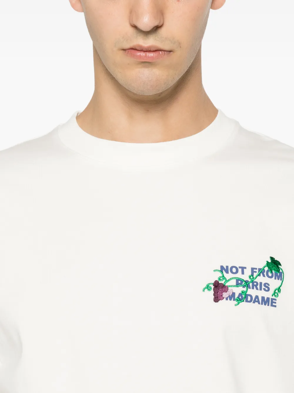 Drôle De Monsieur Vine T-shirt met geborduurde tekst Wit