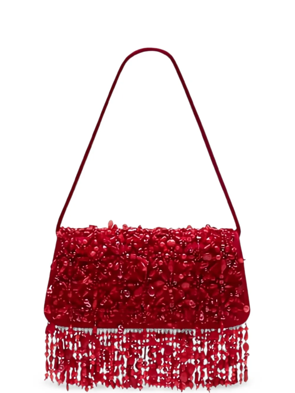 Cult Gaia Idalia bead-embellished fringed shoulder bag - Rosso