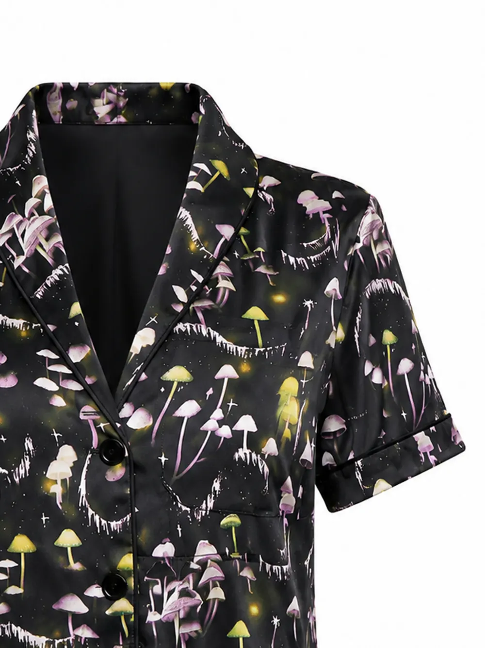 Fleur Du Mal Pyjamatop met paddestoel-print en korte mouwen Zwart