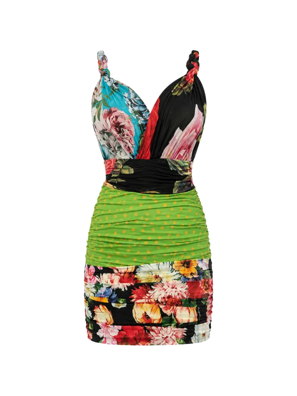 Dolce & Gabbana Abito corto con design patchwork - Nero