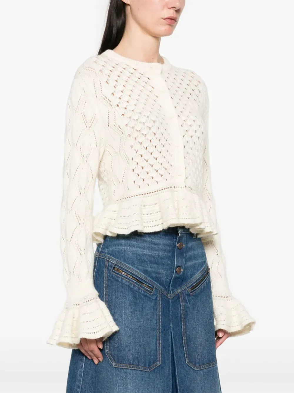 Chloé Pointelle gebreid vest met ruches Beige