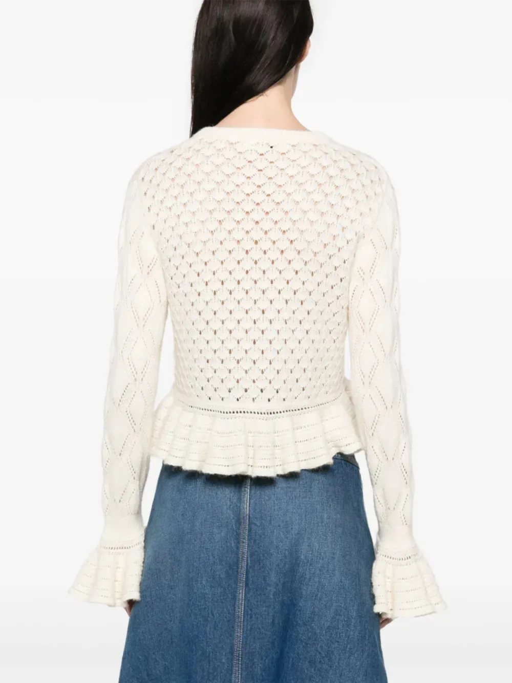 Chloé Pointelle gebreid vest met ruches Beige