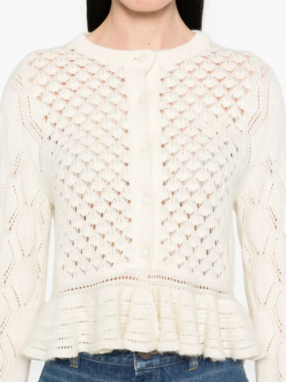 Chloé Pointelle gebreid vest met ruches Beige