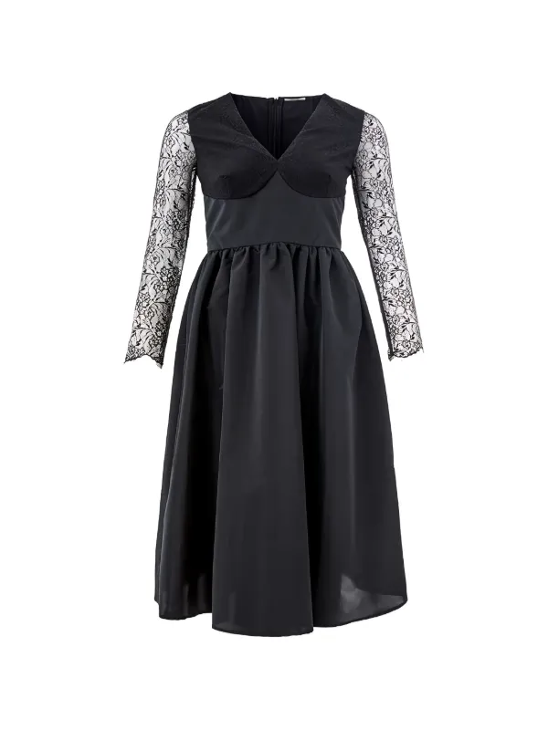 Lardini Lace-panelled Taffeta Midi Dress in Black