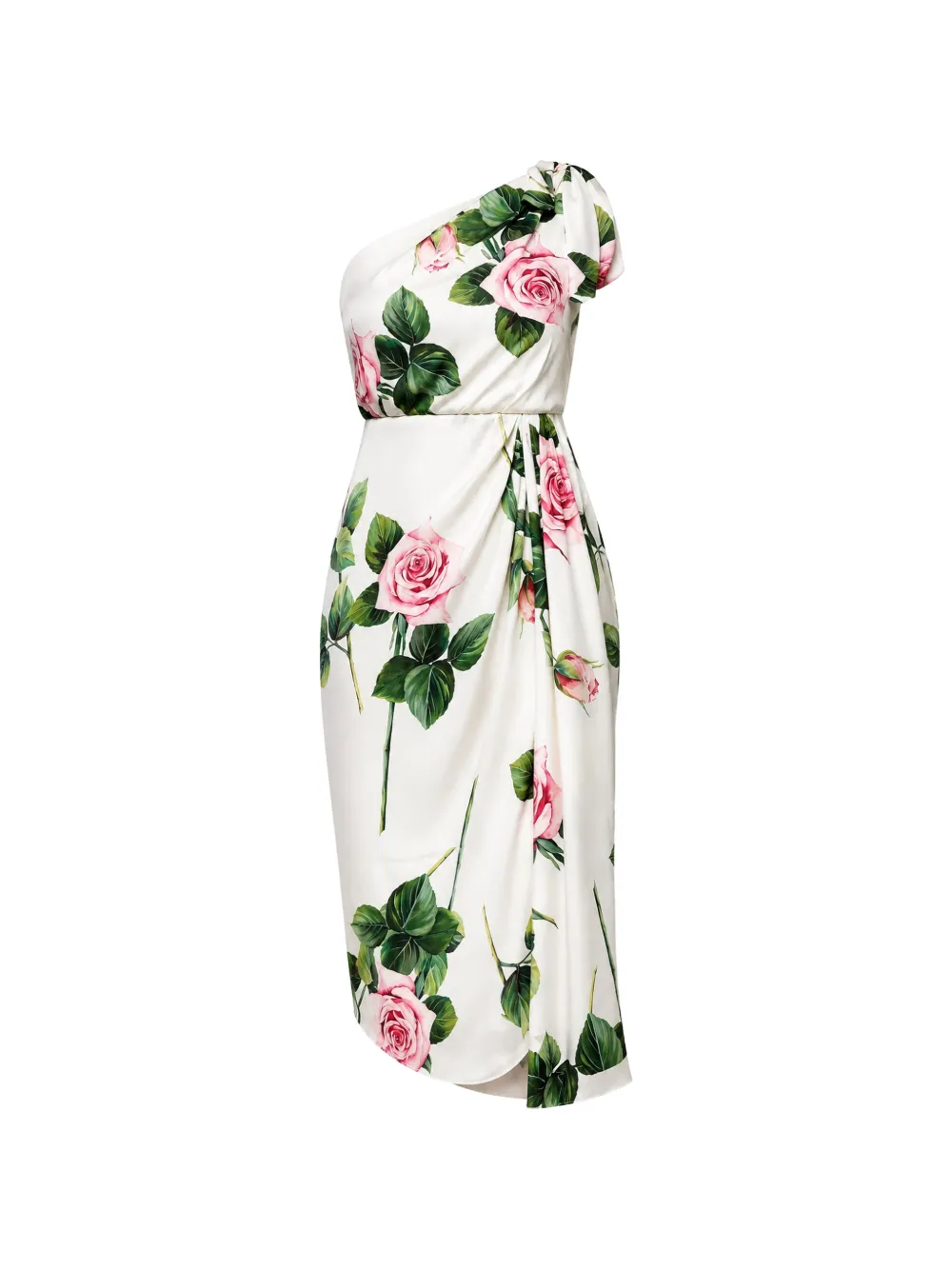 Dolce & Gabbana Drapiertes Midikleid mit Rosen-Print - Weiß