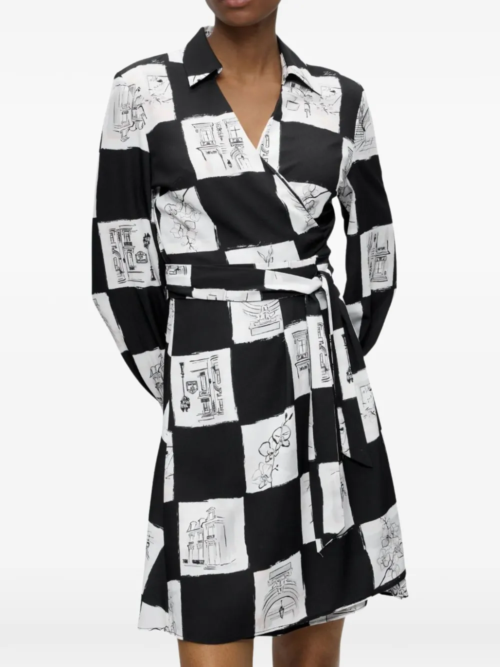 Karl Lagerfeld Mini-wikkeljurk met print Zwart