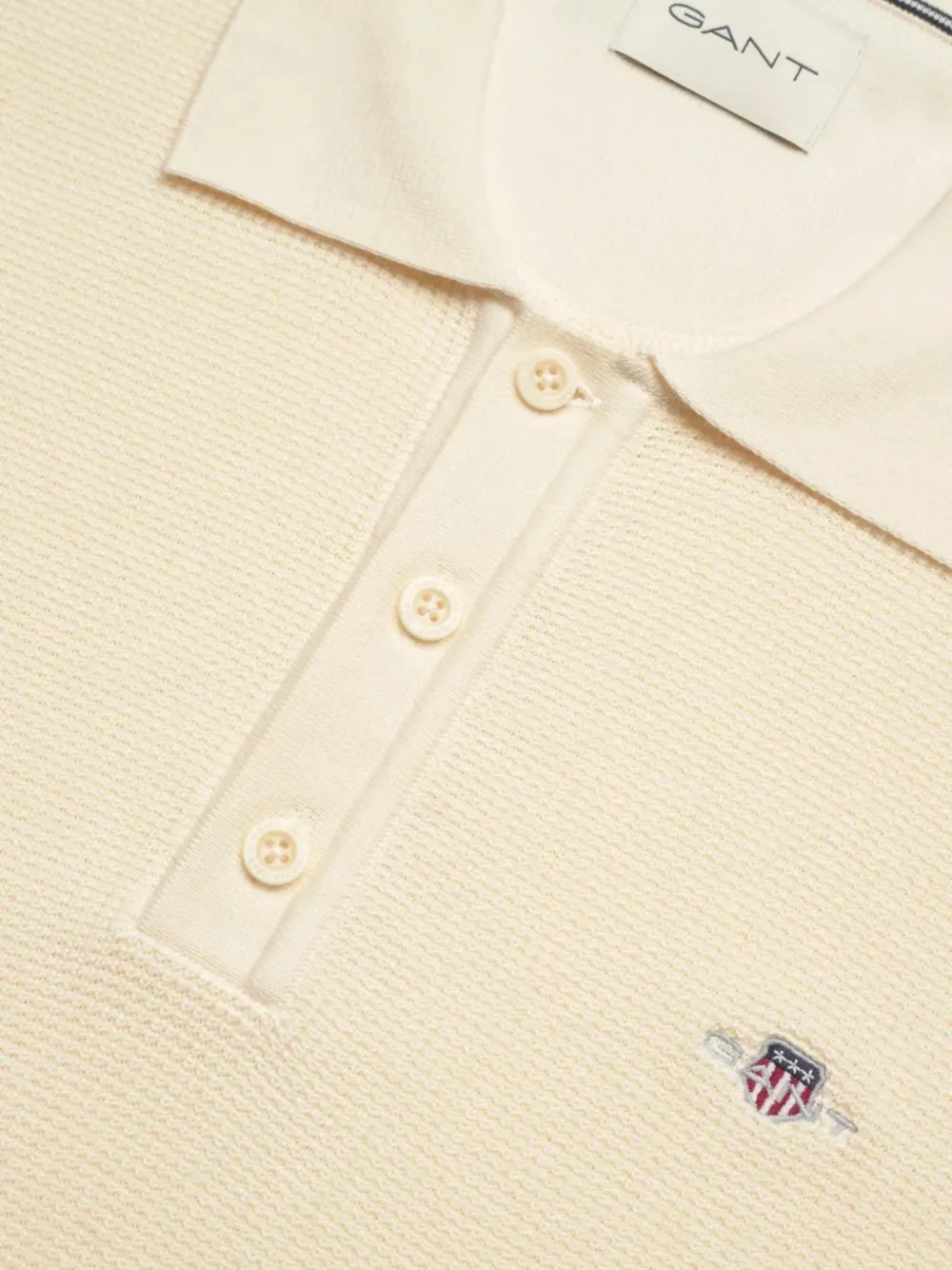 Gant Wafelgebreid poloshirt met geborduurd logo Beige