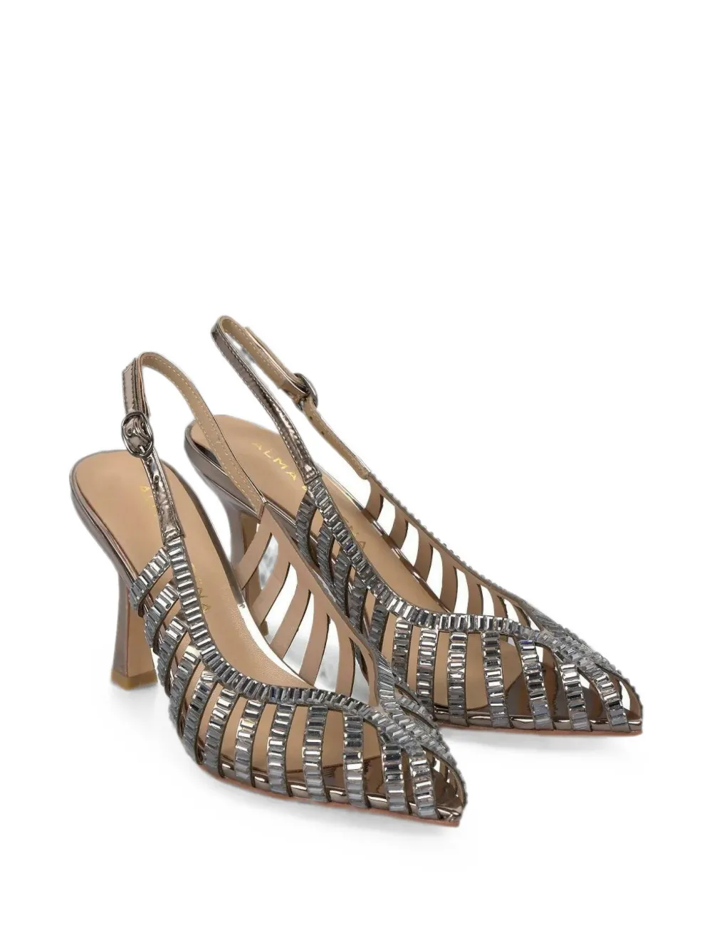 ALMA EN PENA Salon crystal-embellished cage-style pumps Zilver