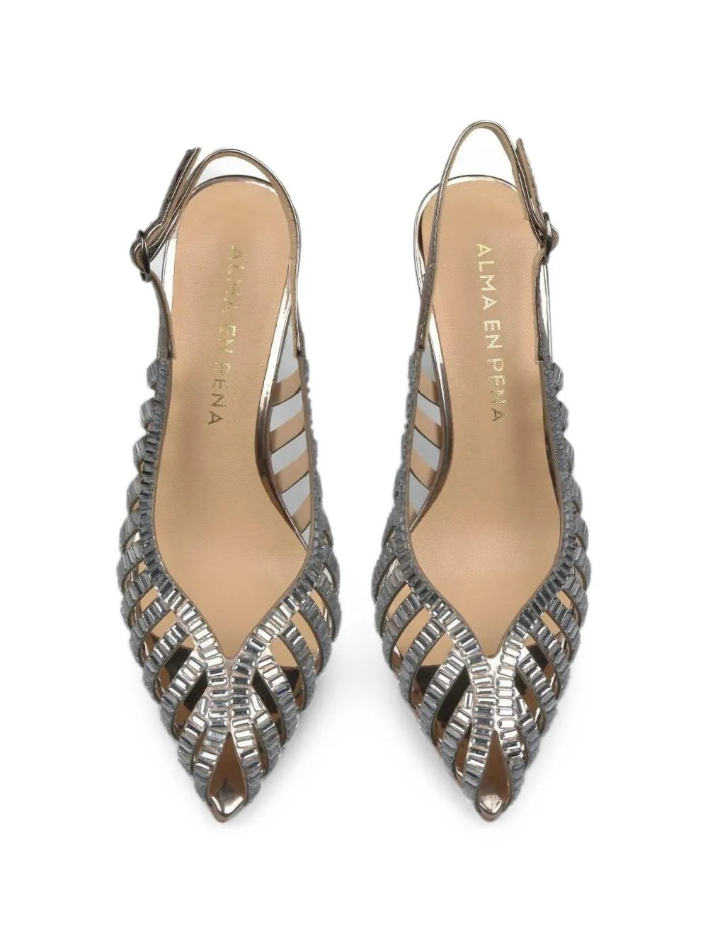 ALMA EN PENA Salon crystal-embellished cage-style pumps Zilver