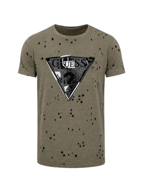 GUESS USA logo-print perforated-detailing T-shirt