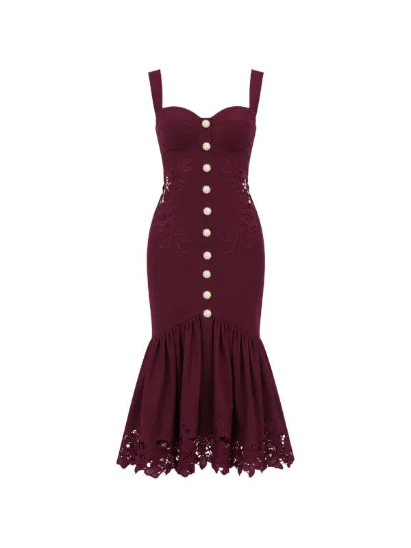 self portrait floral midi dress Self-Portrait - Burgundy Floral Lace Midi Dress