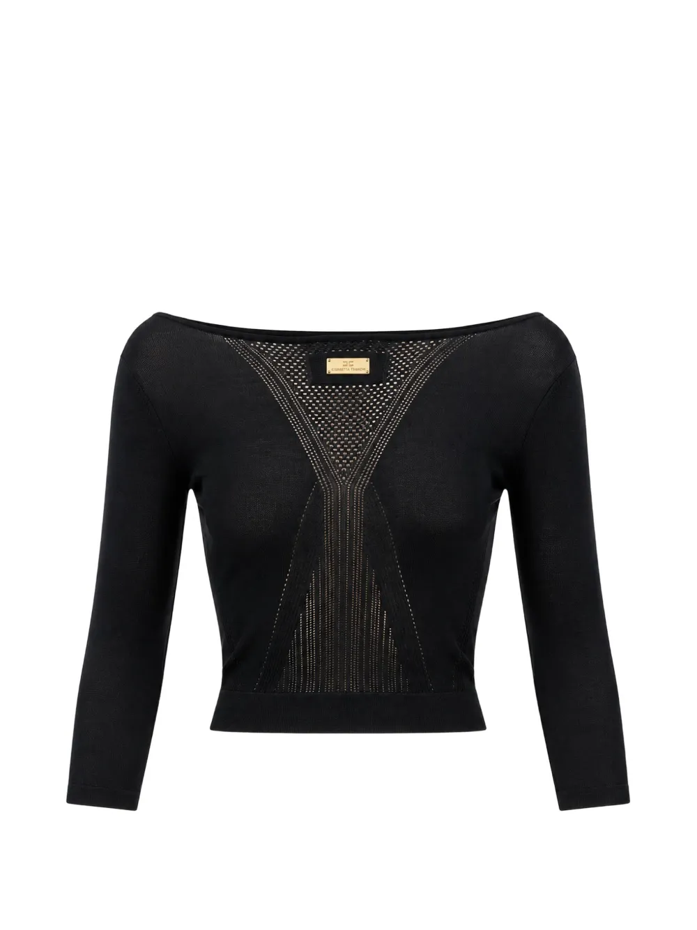 Elisabetta Franchi Maglione crop con scollo a barca - Nero