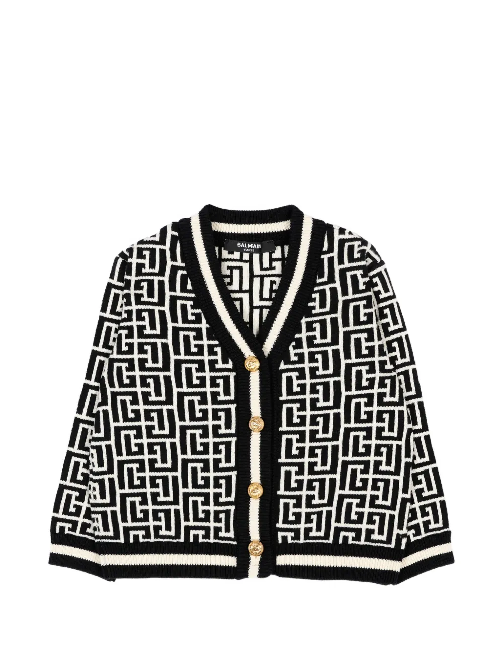 Balmain Kids logo-pattern button-up cardigan - Nero