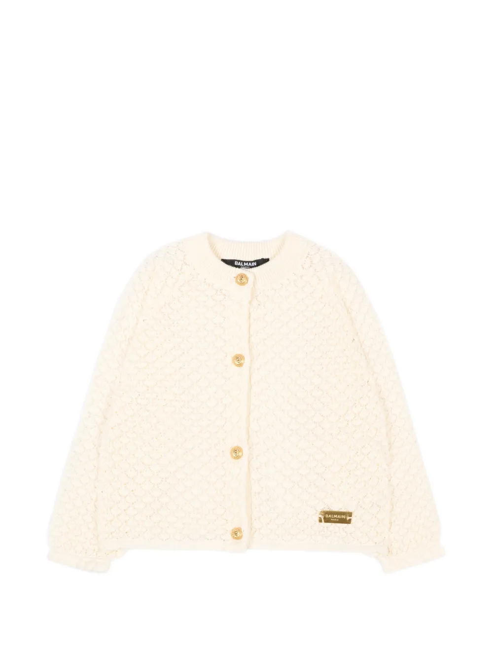 Balmain Kids pointelle-knit button-up cardigan - Toni neutri