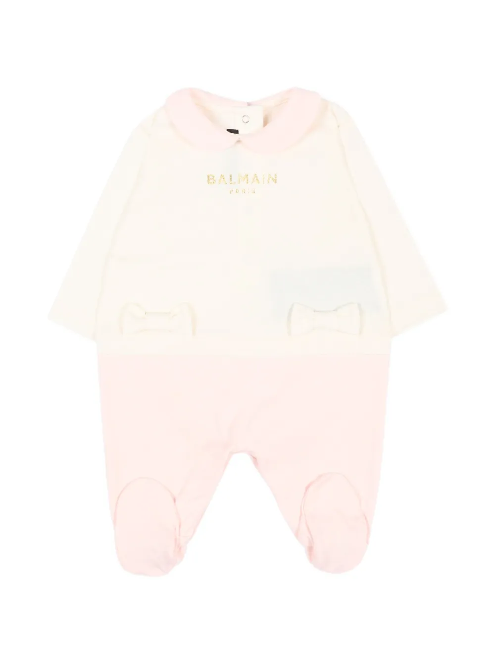 Balmain Kids Romperset met logo-print en strik-detail Beige