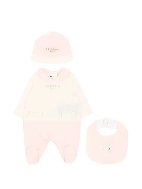 Balmain Kids bow-detail logo-print babygrow set