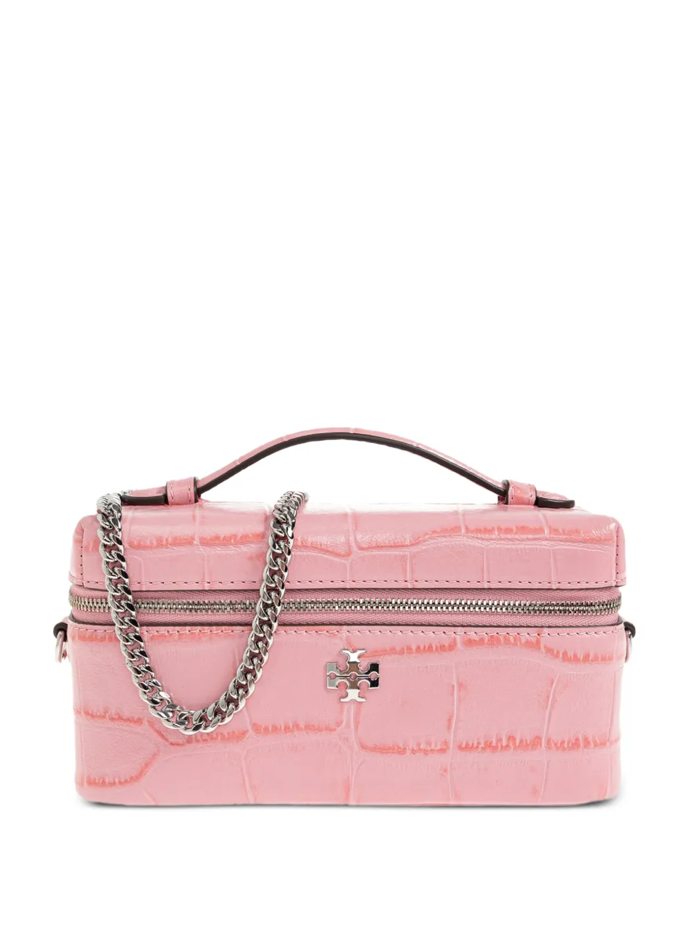 Tory Burch mini Charlie croc-embossed vanity case esat-west bag - Rosa
