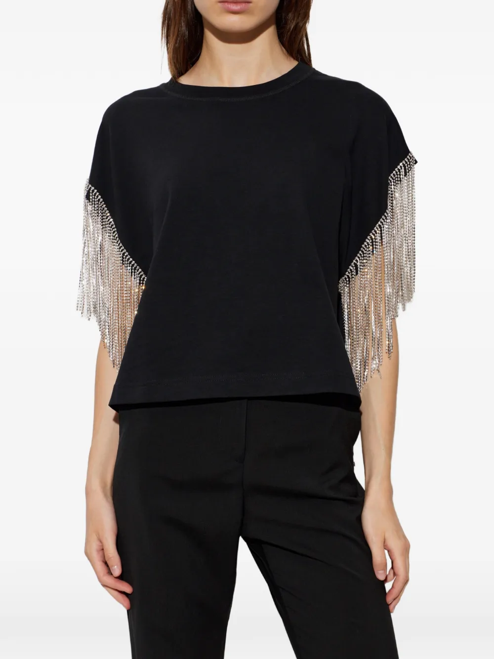 Sportmax Boxy T-shirt met franje en stras Zwart