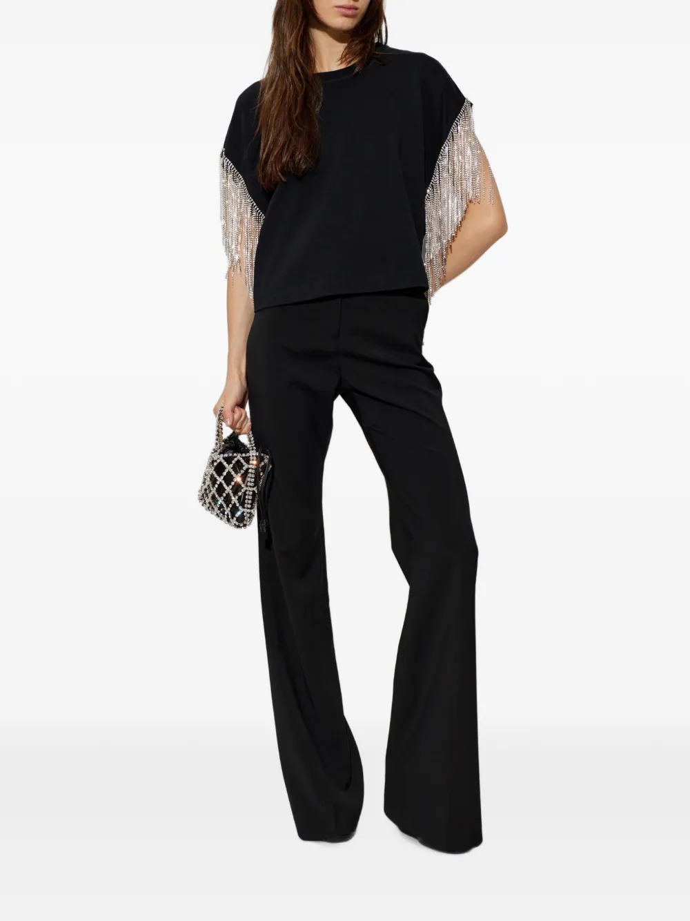 Sportmax Boxy T-shirt met franje en stras Zwart