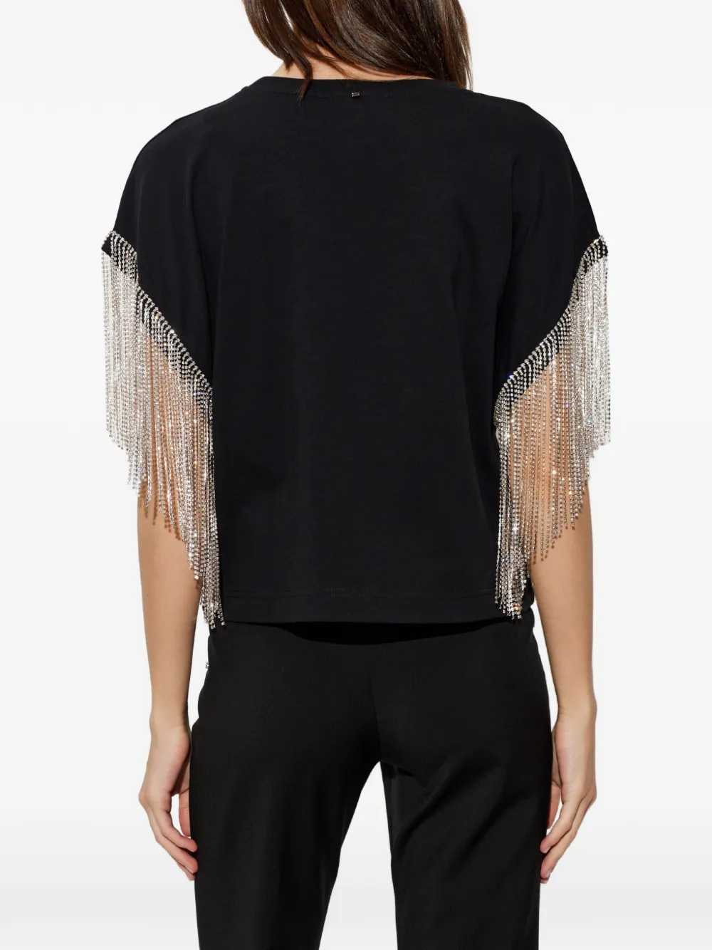 Sportmax Boxy T-shirt met franje en stras Zwart