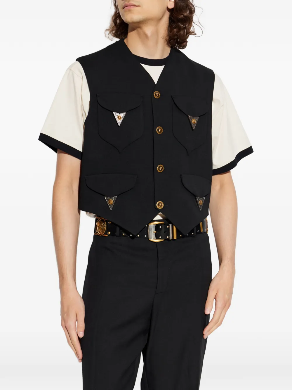 Versace Wollen gilet met applicatie Zwart