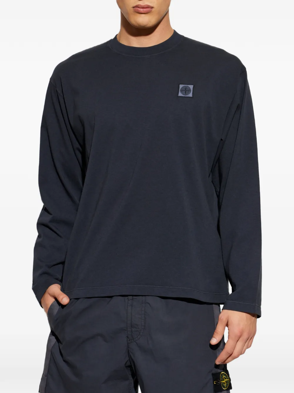 Stone Island T-shirt met logopatch en lange mouwen Blauw