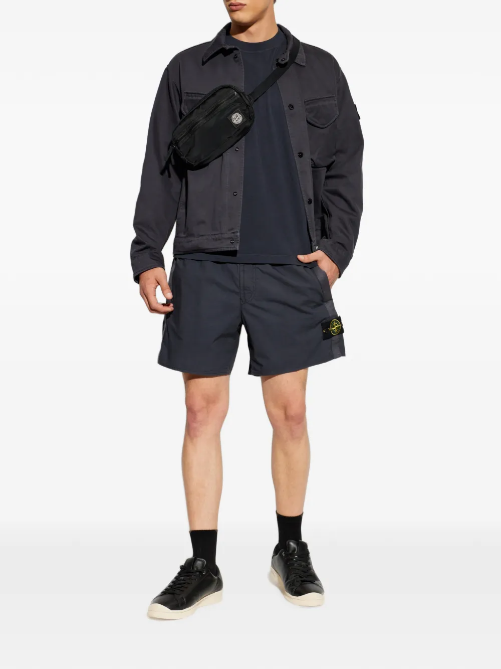 Stone Island T-shirt met logopatch en lange mouwen Blauw