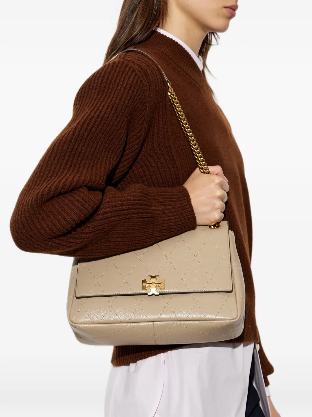 Tory Burch Charlie gewatteerde schoudertas Beige