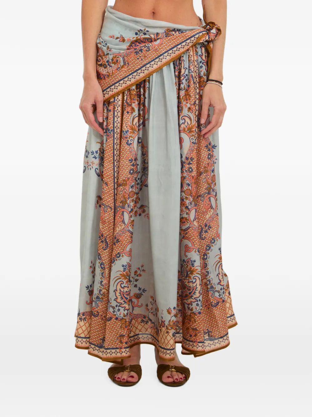 ZIMMERMANN Aster scarf-detail midi skirt - Blu
