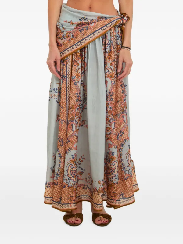Zimmermann Aster Scarf Midi Skirt in Blue