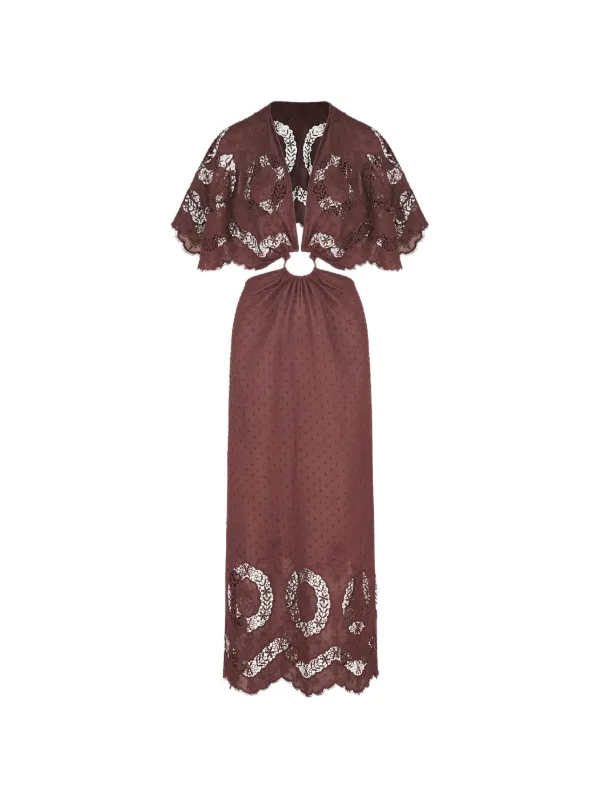 johanna ortiz brown dress Paradise broderie-anglaise Maxi | Size:10.5 US - 41.5 EU BRIDESMAID DRESSES MELBOURNE - Sheer bodice Linen dresses Designed with a knotted