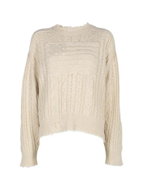 Denimist distressed cable-knit sweater