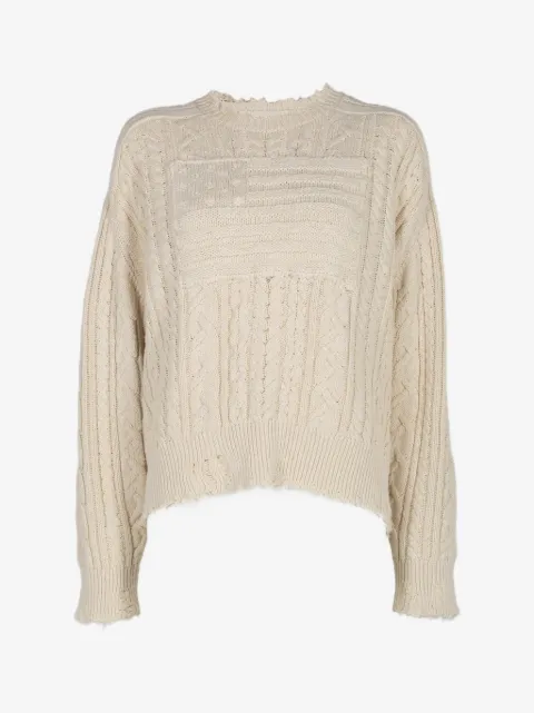 Denimist distressed cable-knit sweater