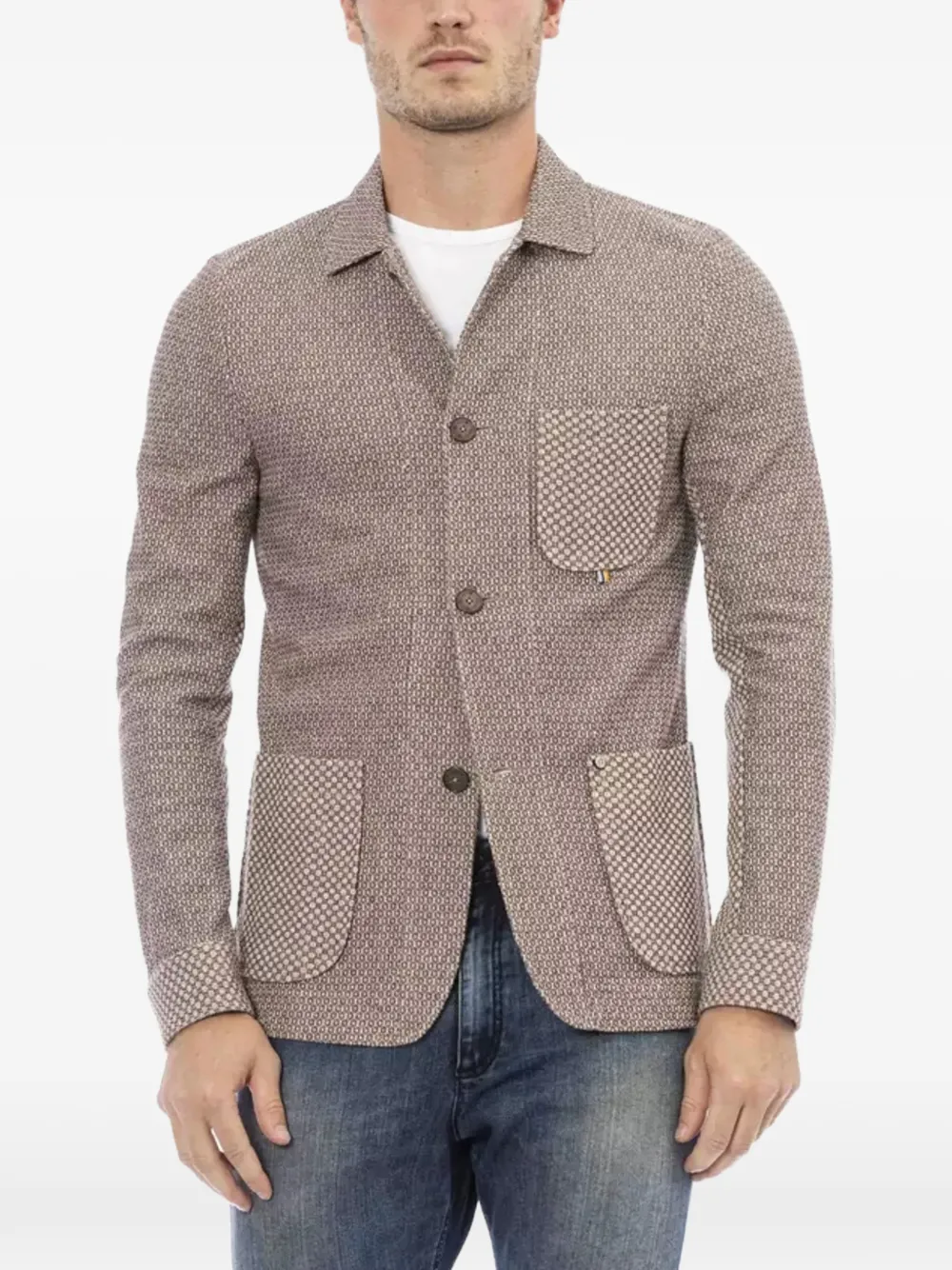 Distretto 12 Classic Geometric-pattern Knit Blazer In Multi