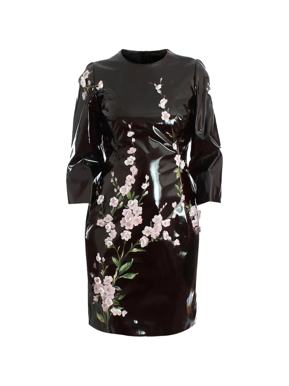 Dolce & Gabbana Handbemaltes Lackkleid mit Blumen-Print - Schwarz